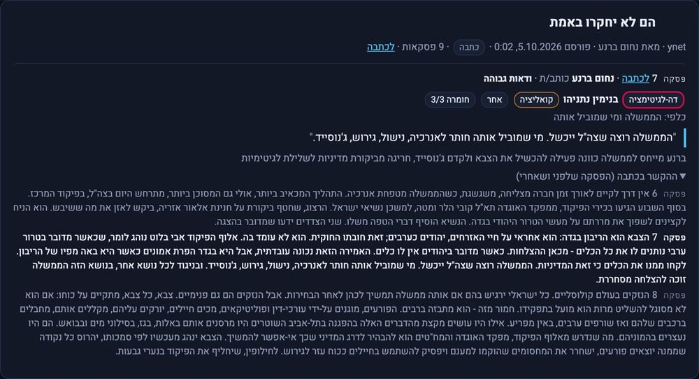 כרטיס הראיה בתוכנת Truth Lens: המשפט מהטור של נחום ברנע, הסיווג וההקשר בכתבה